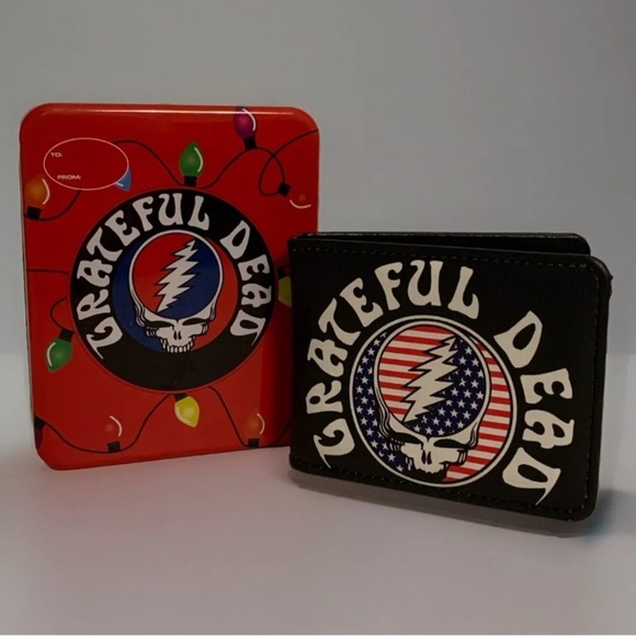 Buckle-Down Other - GRATEFUL DEAD Vegan Leather Mens Bi-Fold Wallet Buckle-Down Skull Black Red Tin